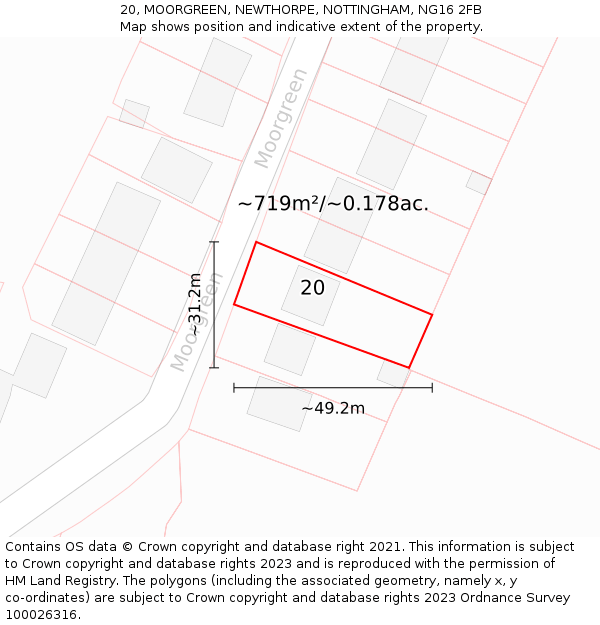 20, MOORGREEN, NEWTHORPE, NOTTINGHAM, NG16 2FB: Plot and title map