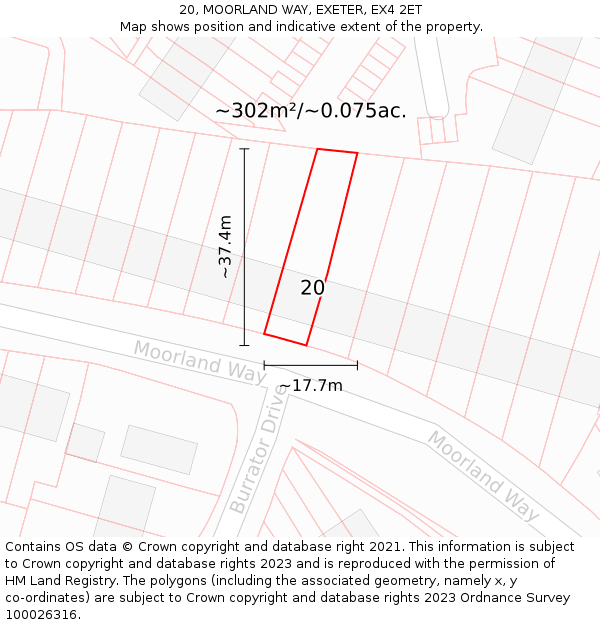20, MOORLAND WAY, EXETER, EX4 2ET: Plot and title map