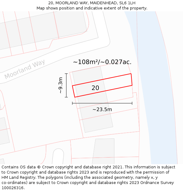 20, MOORLAND WAY, MAIDENHEAD, SL6 1LH: Plot and title map