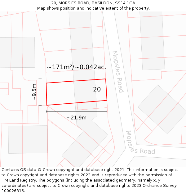 20, MOPSIES ROAD, BASILDON, SS14 1GA: Plot and title map