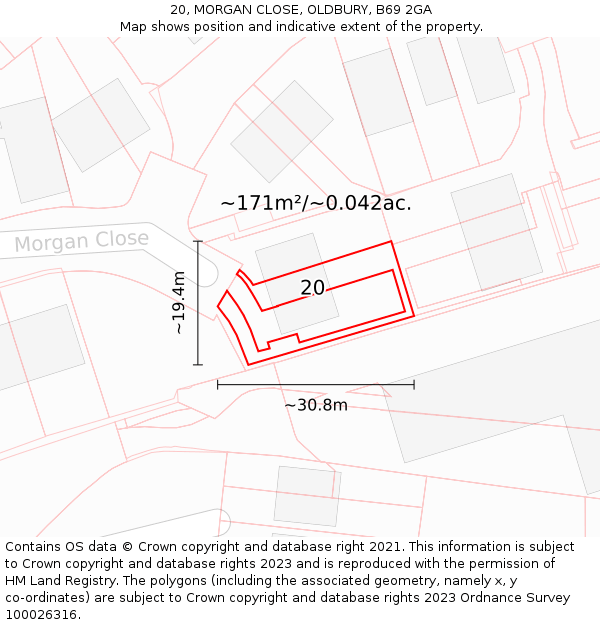 20, MORGAN CLOSE, OLDBURY, B69 2GA: Plot and title map