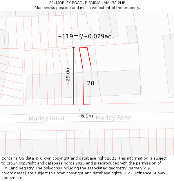 20, MORLEY ROAD, BIRMINGHAM, B8 2HR: Plot and title map