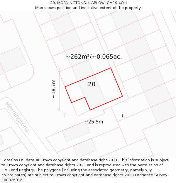 20, MORNINGTONS, HARLOW, CM19 4QH: Plot and title map