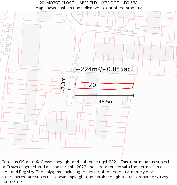20, MORSE CLOSE, HAREFIELD, UXBRIDGE, UB9 6RA: Plot and title map