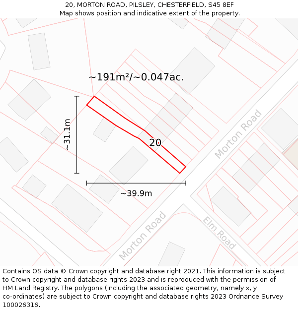 20, MORTON ROAD, PILSLEY, CHESTERFIELD, S45 8EF: Plot and title map