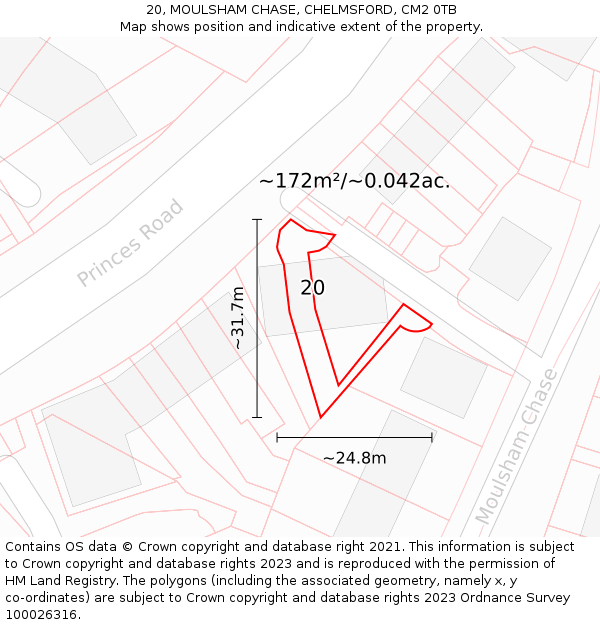 20, MOULSHAM CHASE, CHELMSFORD, CM2 0TB: Plot and title map