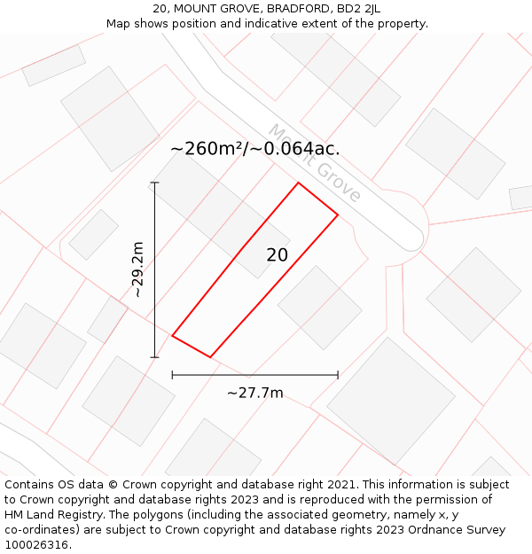 20, MOUNT GROVE, BRADFORD, BD2 2JL: Plot and title map