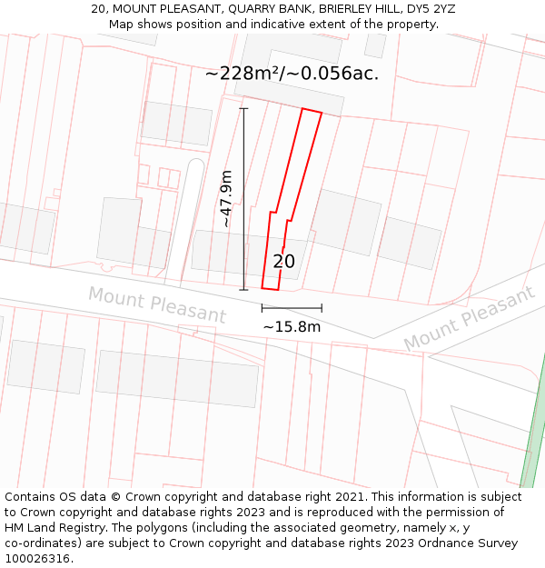 20, MOUNT PLEASANT, QUARRY BANK, BRIERLEY HILL, DY5 2YZ: Plot and title map