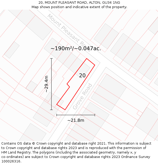 20, MOUNT PLEASANT ROAD, ALTON, GU34 1NG: Plot and title map