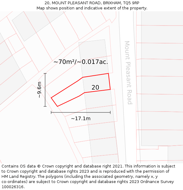 20, MOUNT PLEASANT ROAD, BRIXHAM, TQ5 9RP: Plot and title map