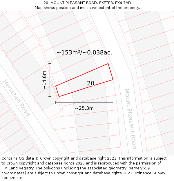 20, MOUNT PLEASANT ROAD, EXETER, EX4 7AD: Plot and title map