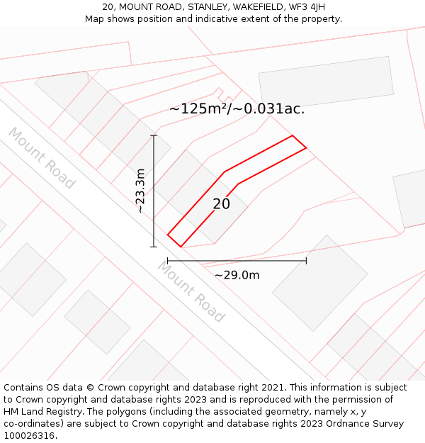 20, MOUNT ROAD, STANLEY, WAKEFIELD, WF3 4JH: Plot and title map