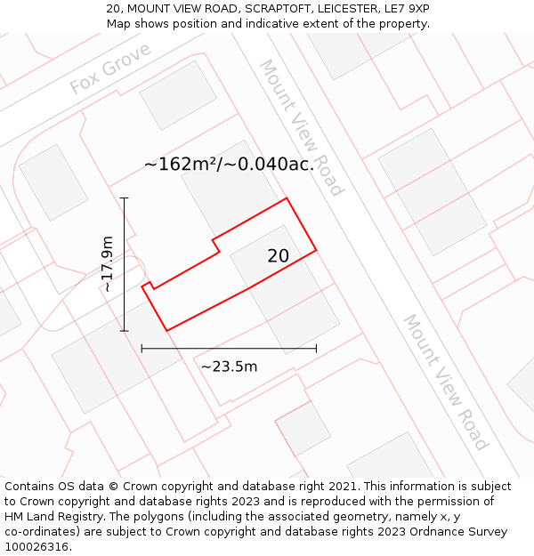 20, MOUNT VIEW ROAD, SCRAPTOFT, LEICESTER, LE7 9XP: Plot and title map