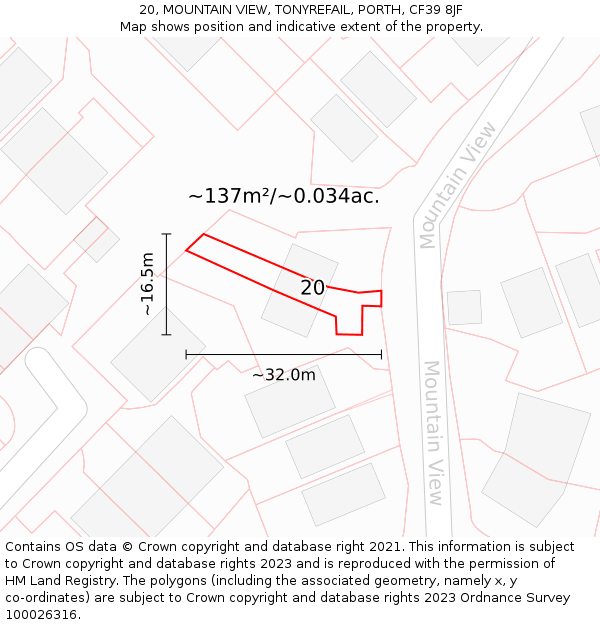 20, MOUNTAIN VIEW, TONYREFAIL, PORTH, CF39 8JF: Plot and title map