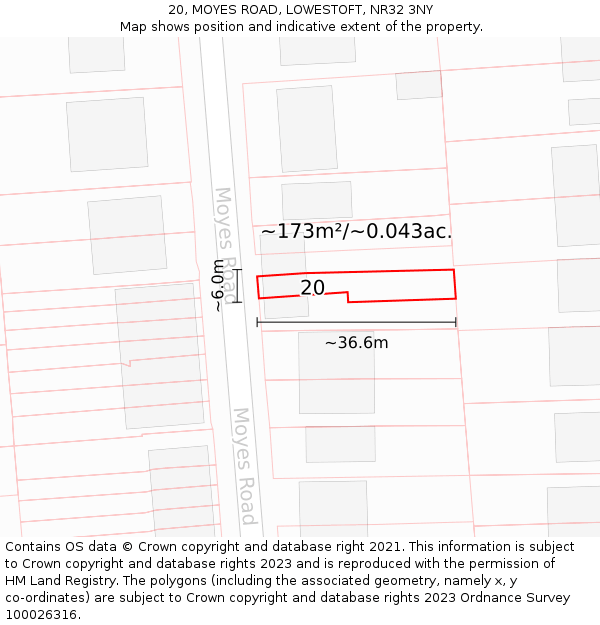 20, MOYES ROAD, LOWESTOFT, NR32 3NY: Plot and title map