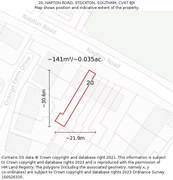 20, NAPTON ROAD, STOCKTON, SOUTHAM, CV47 8JX: Plot and title map