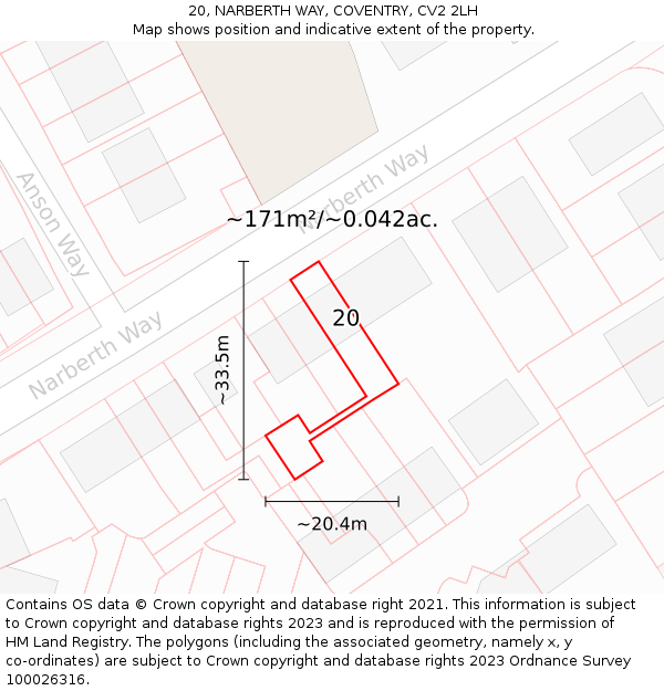 20, NARBERTH WAY, COVENTRY, CV2 2LH: Plot and title map