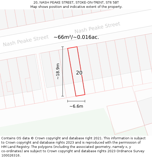 20, NASH PEAKE STREET, STOKE-ON-TRENT, ST6 5BT: Plot and title map