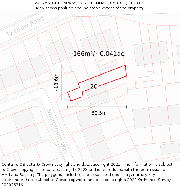 20, NASTURTIUM WAY, PONTPRENNAU, CARDIFF, CF23 8SF: Plot and title map