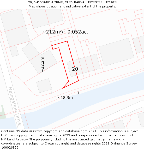 20, NAVIGATION DRIVE, GLEN PARVA, LEICESTER, LE2 9TB: Plot and title map