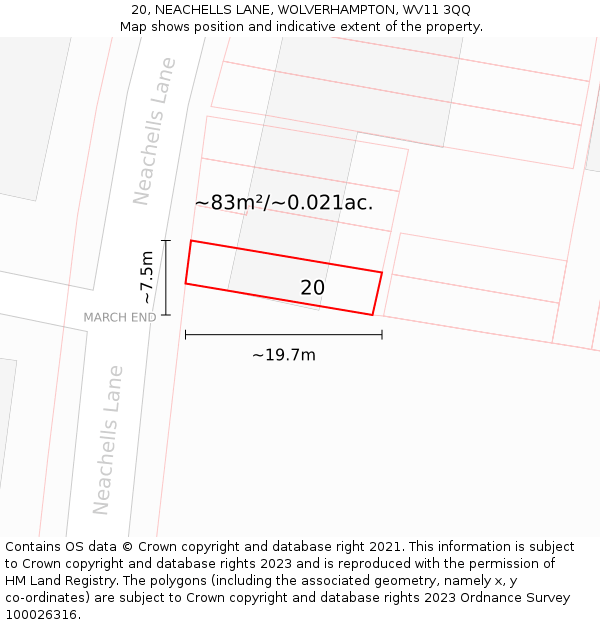 20, NEACHELLS LANE, WOLVERHAMPTON, WV11 3QQ: Plot and title map