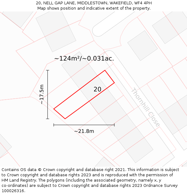 20, NELL GAP LANE, MIDDLESTOWN, WAKEFIELD, WF4 4PH: Plot and title map