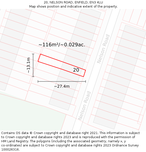 20, NELSON ROAD, ENFIELD, EN3 4LU: Plot and title map