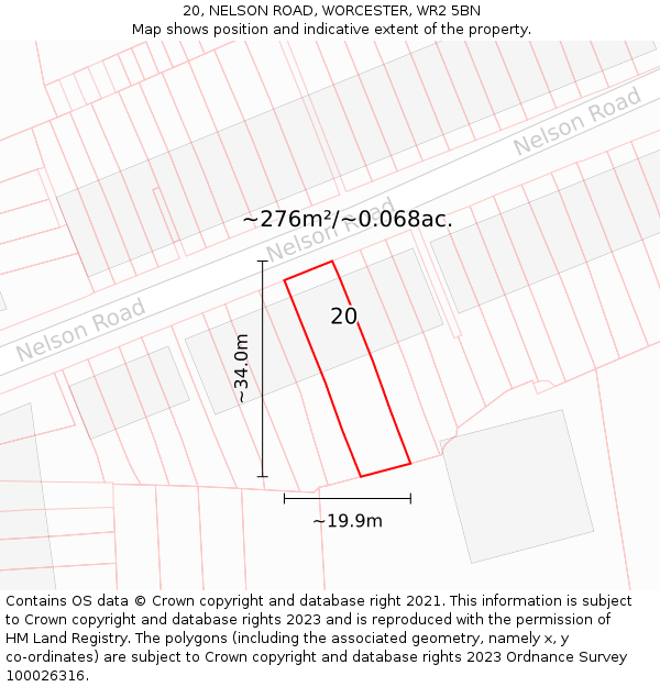 20, NELSON ROAD, WORCESTER, WR2 5BN: Plot and title map