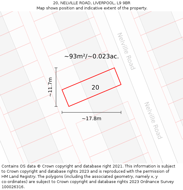 20, NELVILLE ROAD, LIVERPOOL, L9 9BR: Plot and title map
