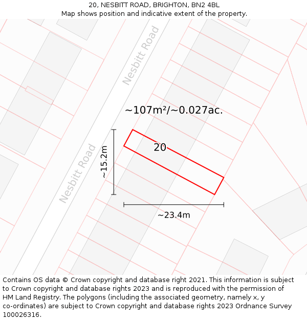 20, NESBITT ROAD, BRIGHTON, BN2 4BL: Plot and title map