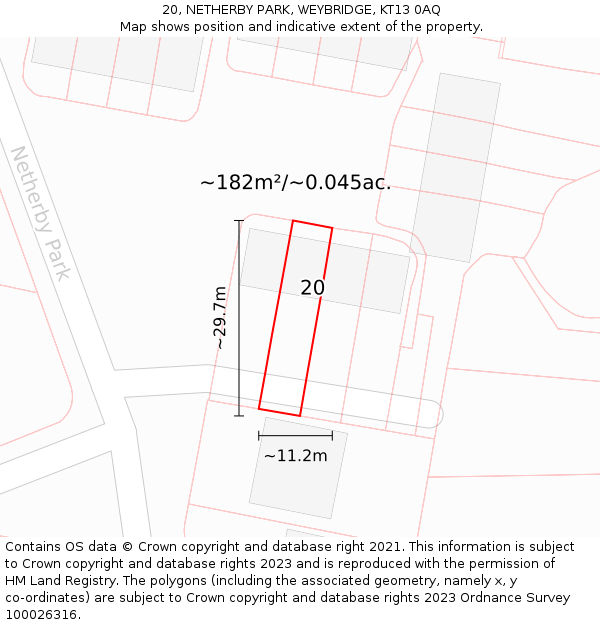 20, NETHERBY PARK, WEYBRIDGE, KT13 0AQ: Plot and title map