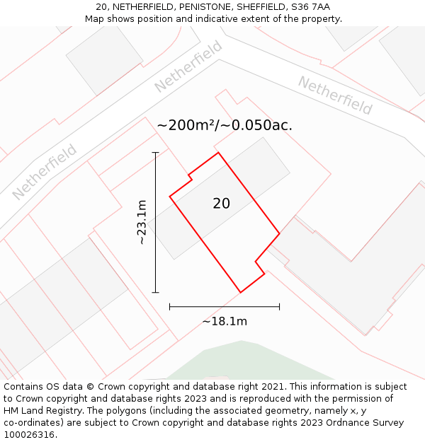 20, NETHERFIELD, PENISTONE, SHEFFIELD, S36 7AA: Plot and title map
