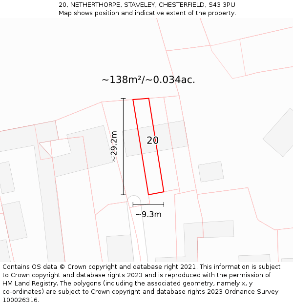 20, NETHERTHORPE, STAVELEY, CHESTERFIELD, S43 3PU: Plot and title map
