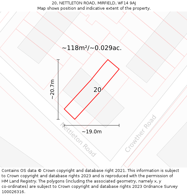 20, NETTLETON ROAD, MIRFIELD, WF14 9AJ: Plot and title map