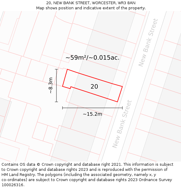 20, NEW BANK STREET, WORCESTER, WR3 8AN: Plot and title map