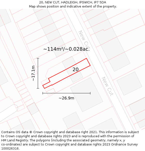 20, NEW CUT, HADLEIGH, IPSWICH, IP7 5DA: Plot and title map