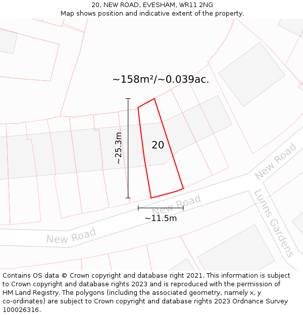 20, NEW ROAD, EVESHAM, WR11 2NG: Plot and title map