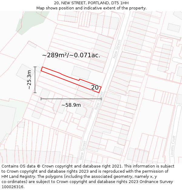 20, NEW STREET, PORTLAND, DT5 1HH: Plot and title map