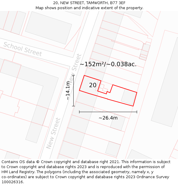 20, NEW STREET, TAMWORTH, B77 3EF: Plot and title map