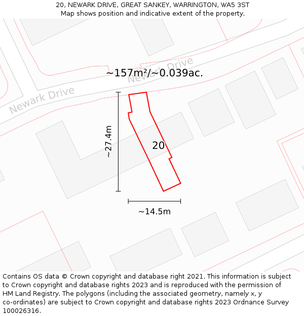 20, NEWARK DRIVE, GREAT SANKEY, WARRINGTON, WA5 3ST: Plot and title map