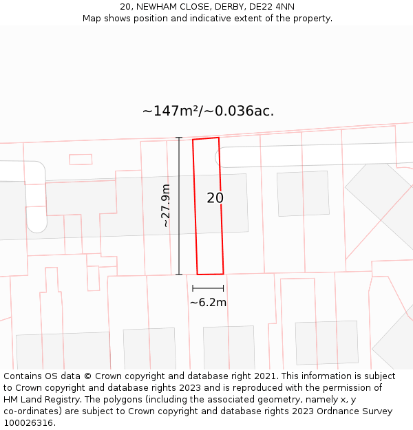 20, NEWHAM CLOSE, DERBY, DE22 4NN: Plot and title map
