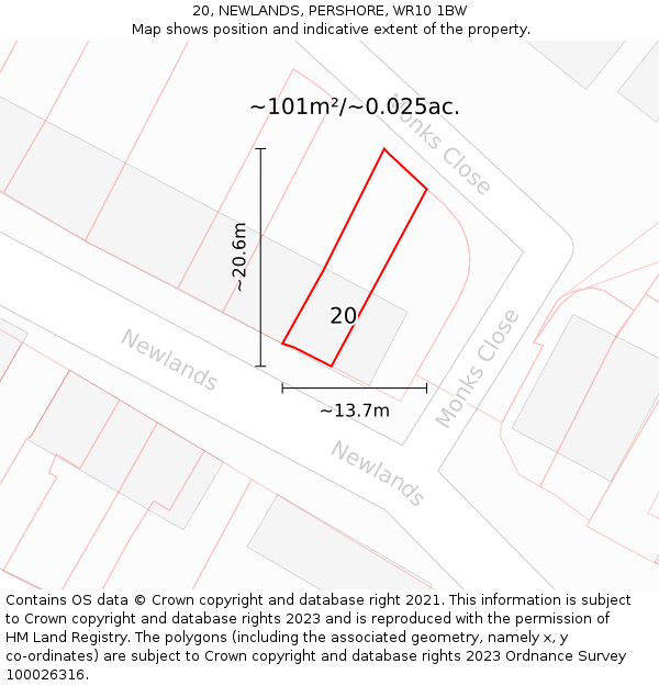 20, NEWLANDS, PERSHORE, WR10 1BW: Plot and title map