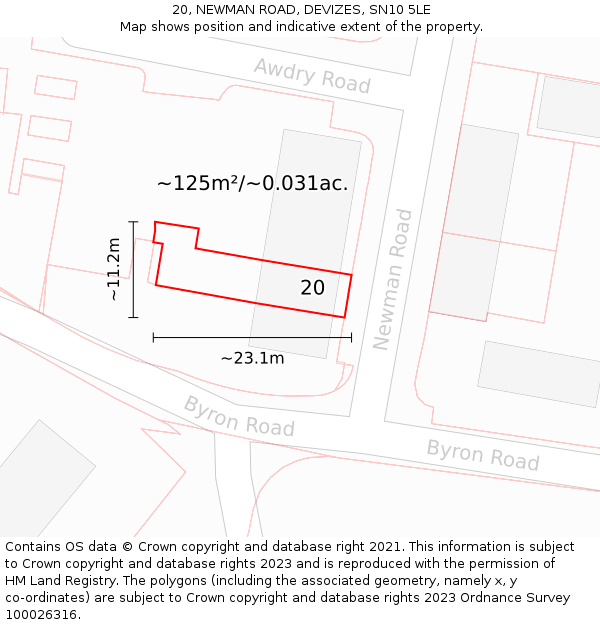20, NEWMAN ROAD, DEVIZES, SN10 5LE: Plot and title map