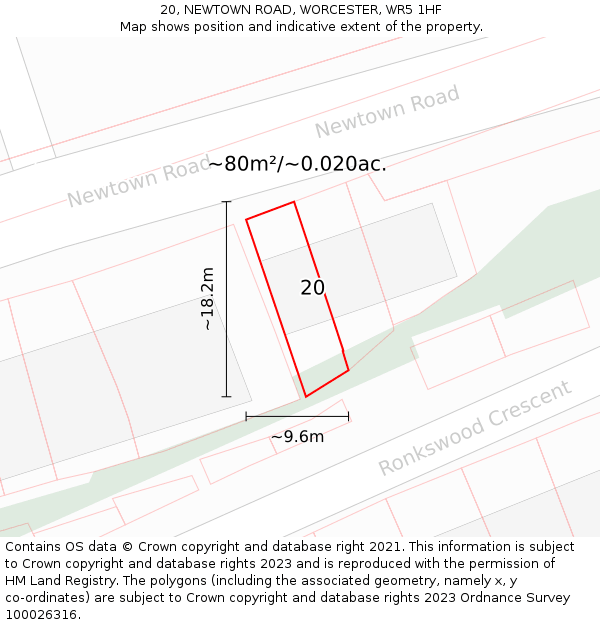 20, NEWTOWN ROAD, WORCESTER, WR5 1HF: Plot and title map