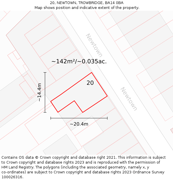 20, NEWTOWN, TROWBRIDGE, BA14 0BA: Plot and title map
