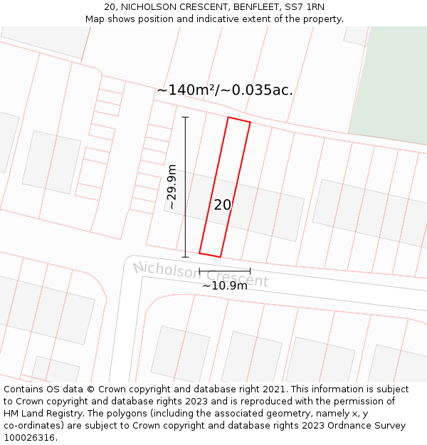 20, NICHOLSON CRESCENT, BENFLEET, SS7 1RN: Plot and title map