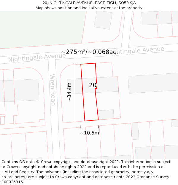 20, NIGHTINGALE AVENUE, EASTLEIGH, SO50 9JA: Plot and title map