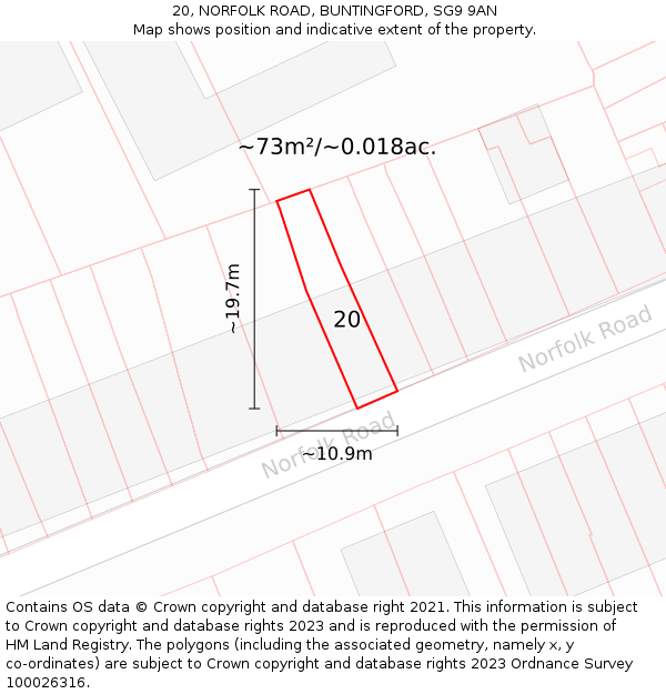 20, NORFOLK ROAD, BUNTINGFORD, SG9 9AN: Plot and title map