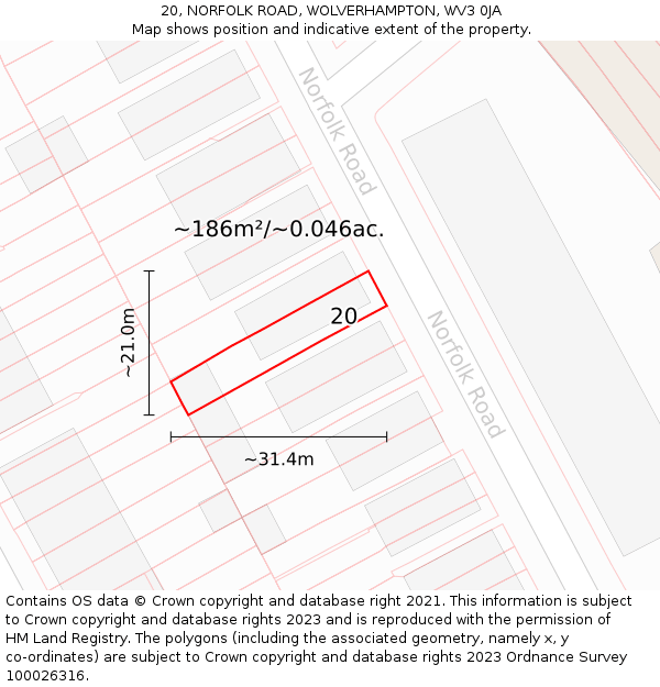 20, NORFOLK ROAD, WOLVERHAMPTON, WV3 0JA: Plot and title map