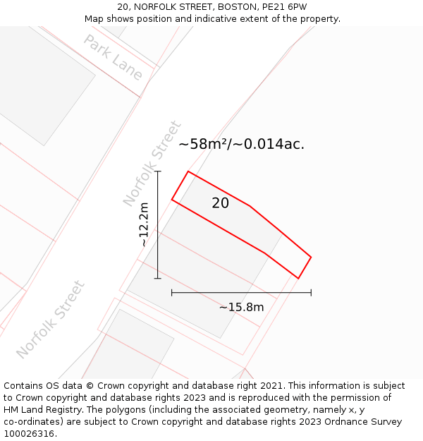20, NORFOLK STREET, BOSTON, PE21 6PW: Plot and title map